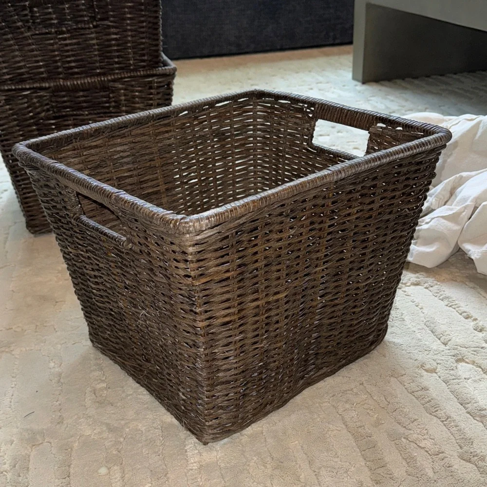 Threshold Large Brown Wicker Storage Basket with optional cream liner 11 x15 x13
